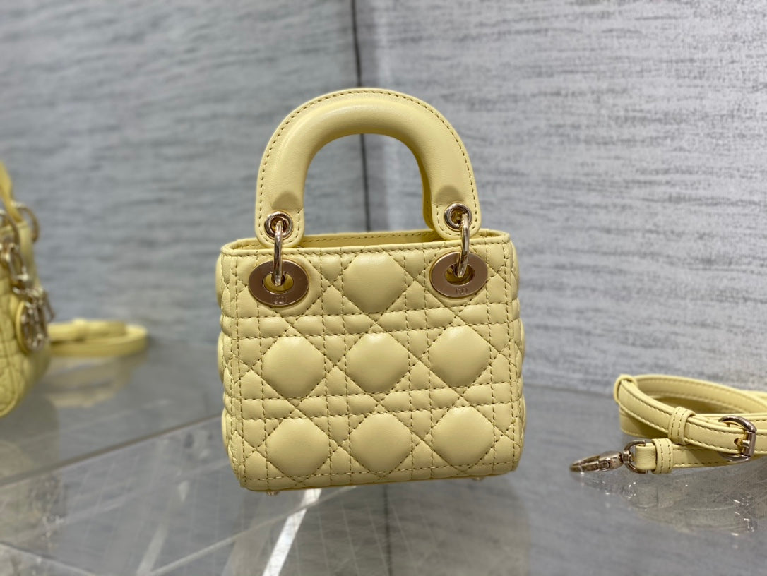 DIOR micro lady 12 yellow lambskin ghw