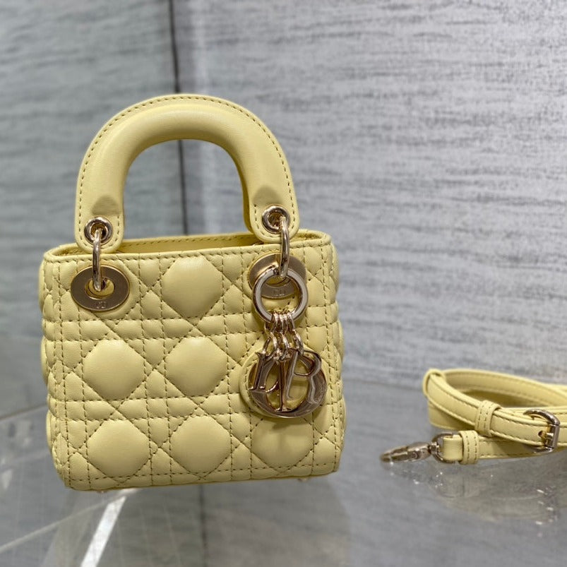 DIOR micro lady 12 yellow lambskin ghw