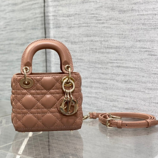 DIOR micro lady 12 pinkish brown lambskin ghw