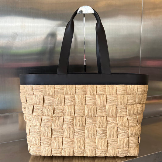 Bottega Veneta CASSETTE 44 TOTE BEIGE AND BLACK VISCOSE
