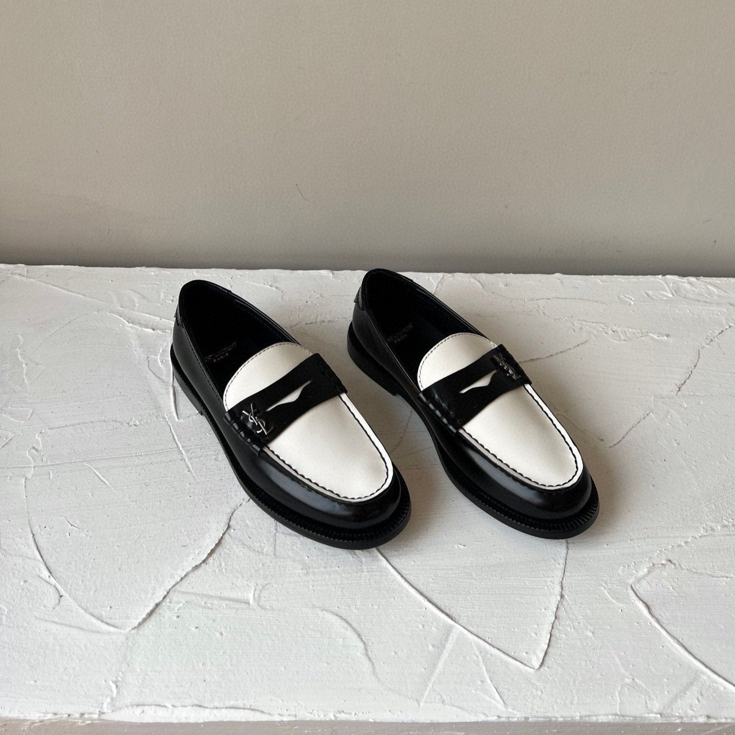 Saint Laurent SL LE LOAFER BLACK AND WHITE CALFSKIN