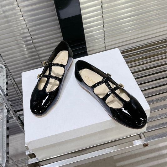 Celine FLAT SANDALS WITH DOUBLE STRAP-DESIGN LEATHER BLACK