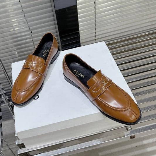 Celine ARC DE TRIOMPHE FLAT LOAFERS SHEEPSKIN BROWN CARAMEL