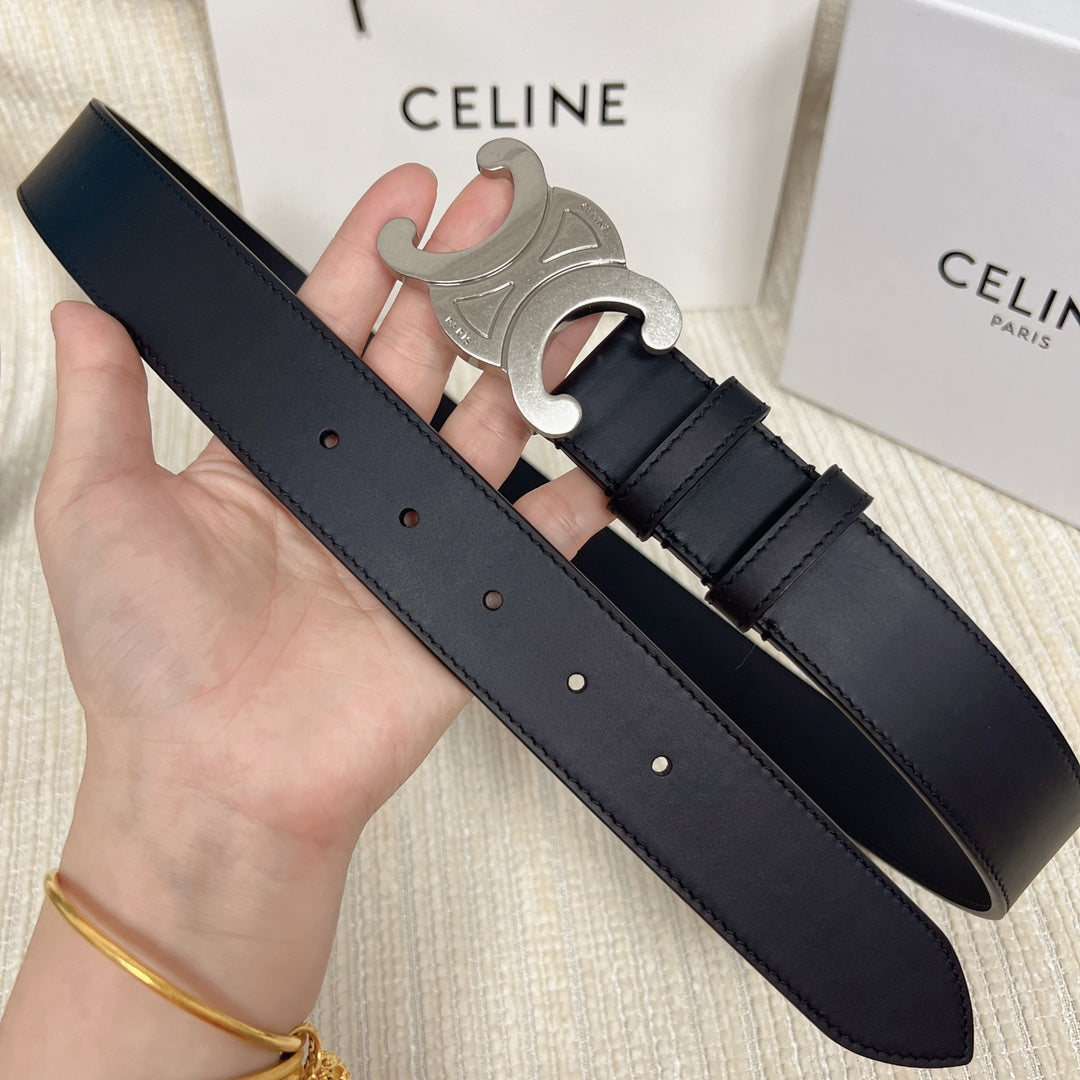 Celine Triomphe Belt 35mm Black Calfskin Shw