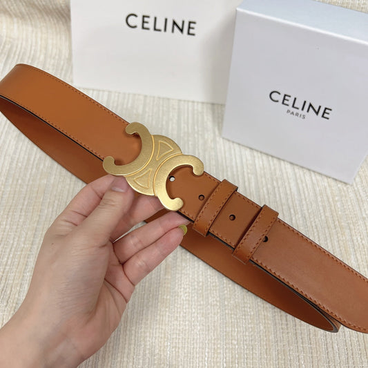 Celine Triomphe Belt 35mm Tan Calfskin Ghw