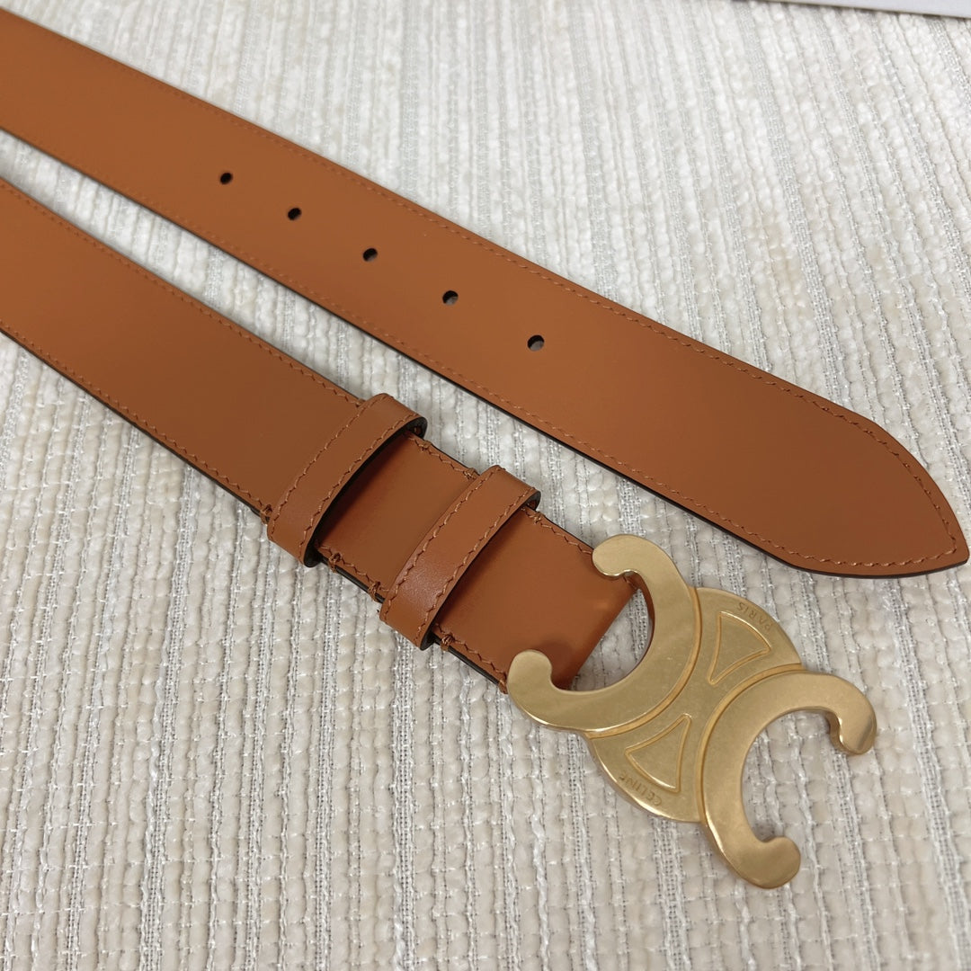 Celine Triomphe Belt 35mm Tan Calfskin Ghw
