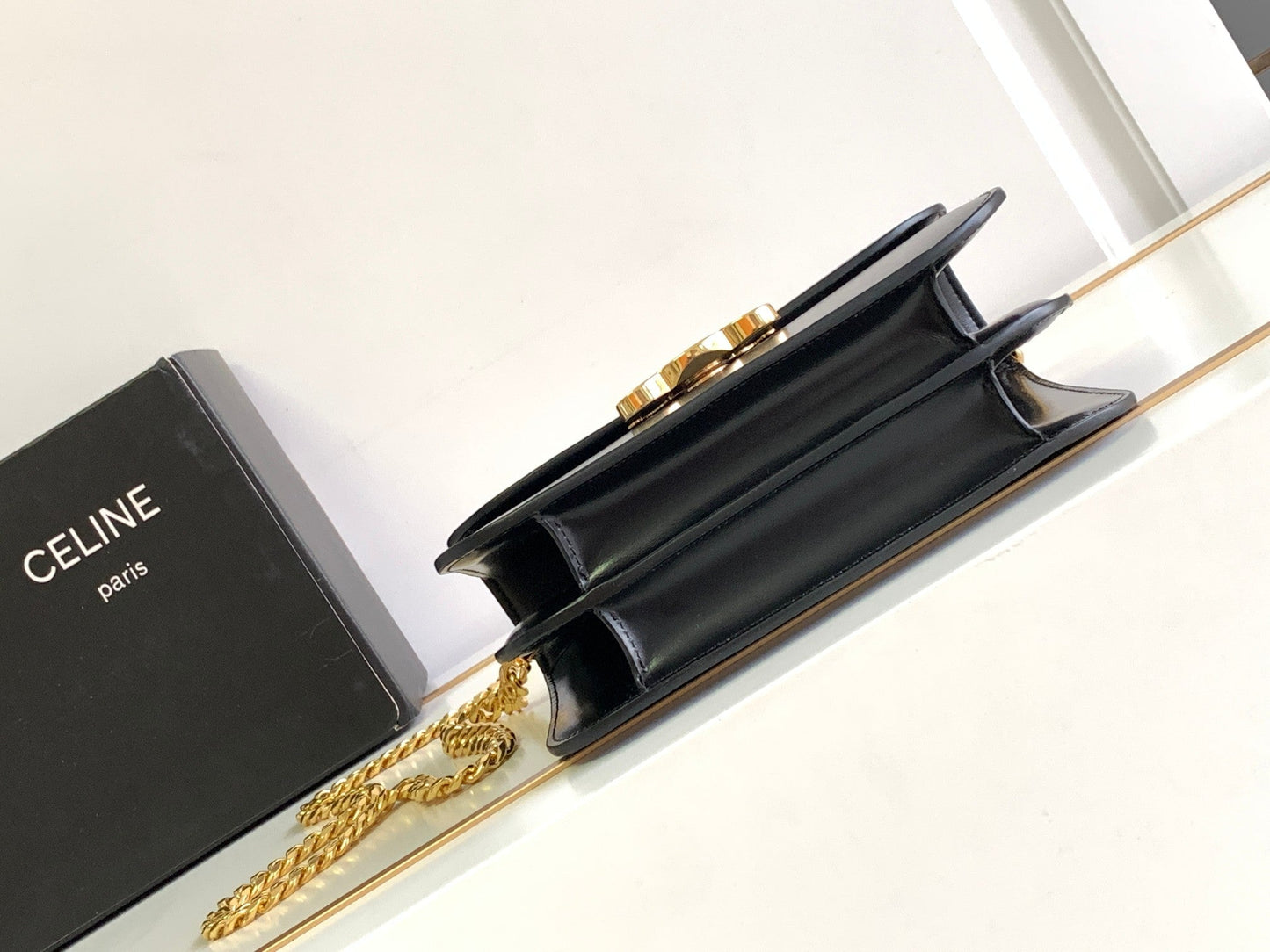 Celine COLLEGE TRIOMPHE 20 BLACK CLAFSKIN GOLD HARDWARE
