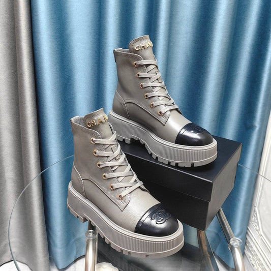 CHANEL Ankle Boots Silver Lambskin