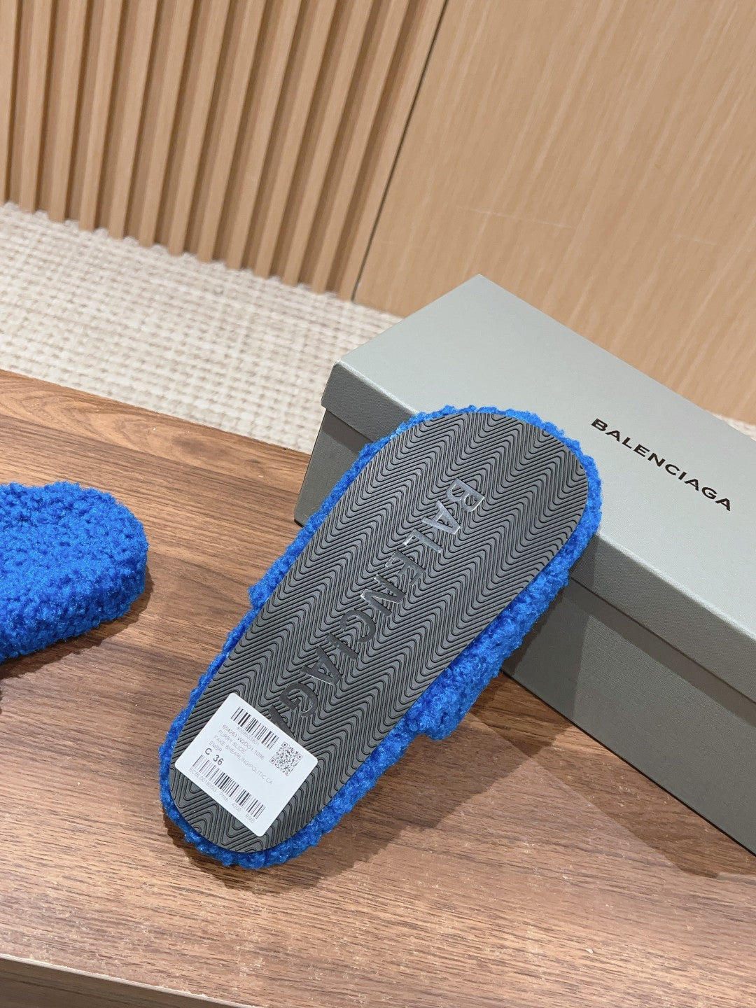 Balanciaga FURRY SLIDES IN COBALT BLUE CURLY SHEARLING
