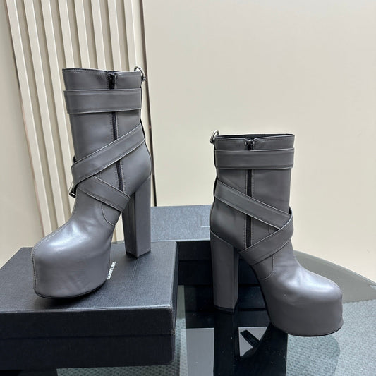 Saint Laurent SL ANKLE BUCKLE BOOT PLATFORM PORPOISE CALFSKIN