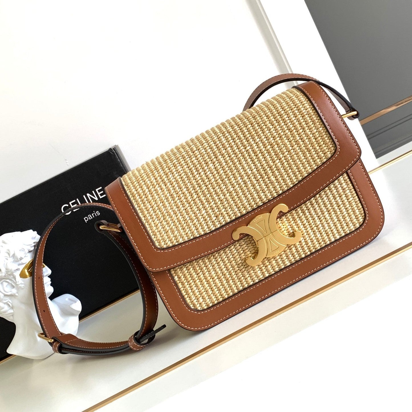 Celine CLASSIQUE TRIOMPHE 22CM TEXTILE AND CALFSKIN