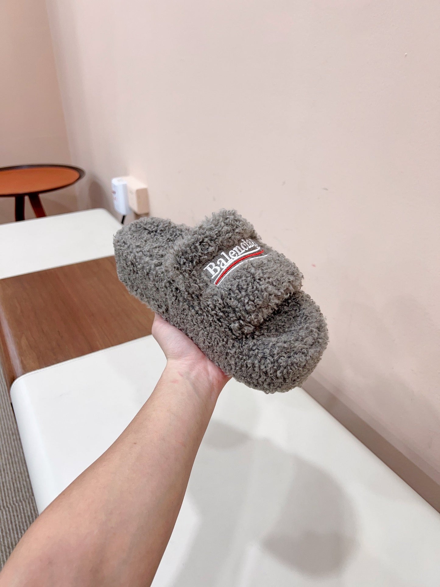 Balanciaga THICK-SOLED SLIPPERS IN GRAY WOOL