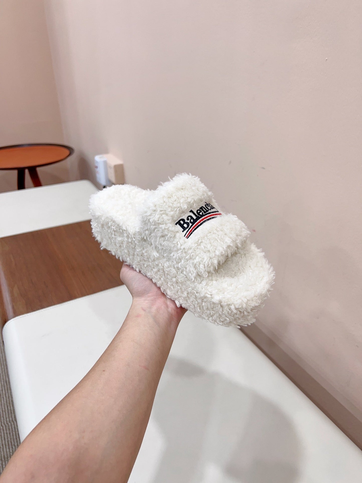 Balanciaga THICK-SOLED SLIPPERS IN WHITE WOOL