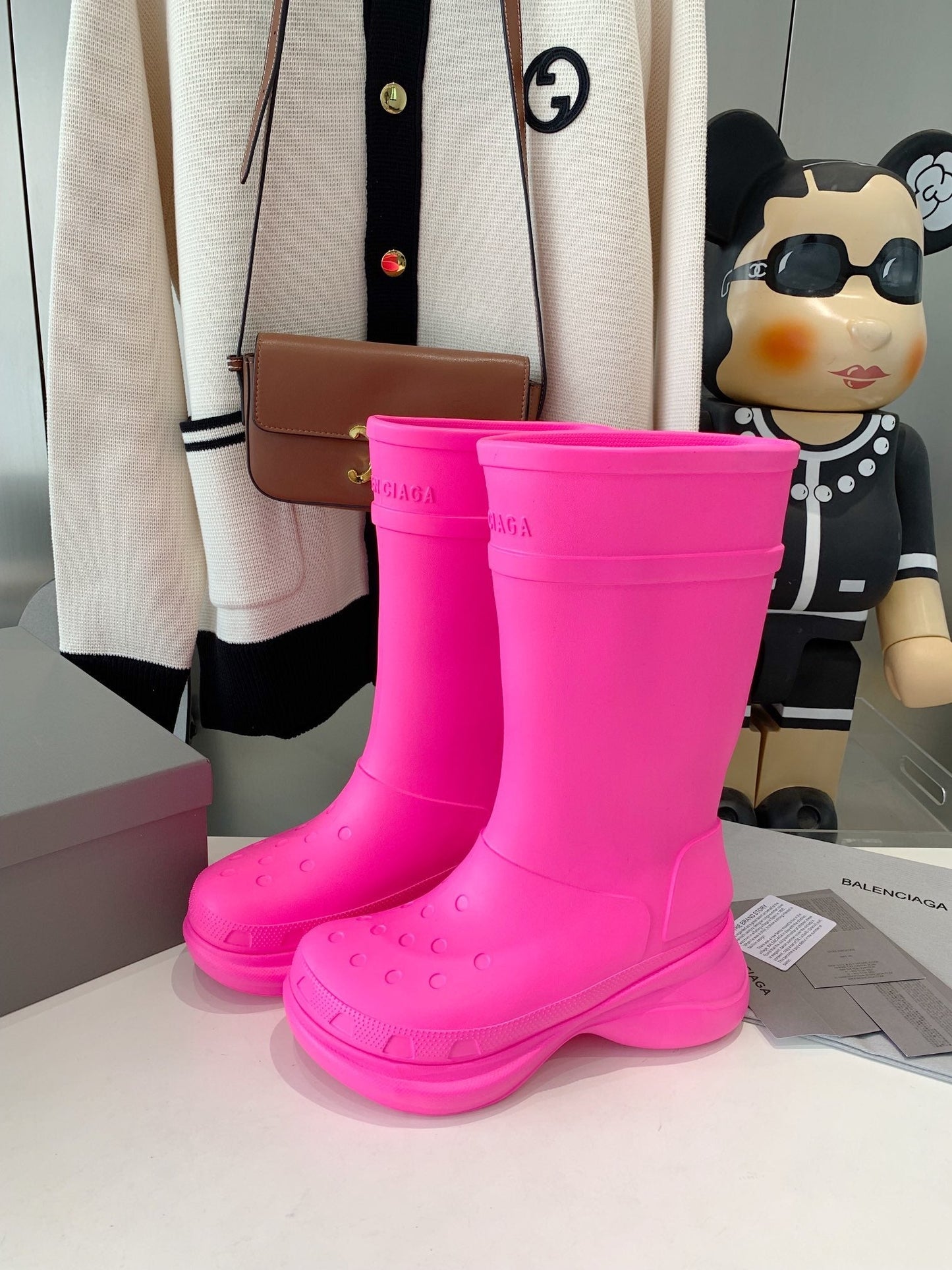 Balanciaga CROCS BOOTS IN BRIGHT PINK RUBBER