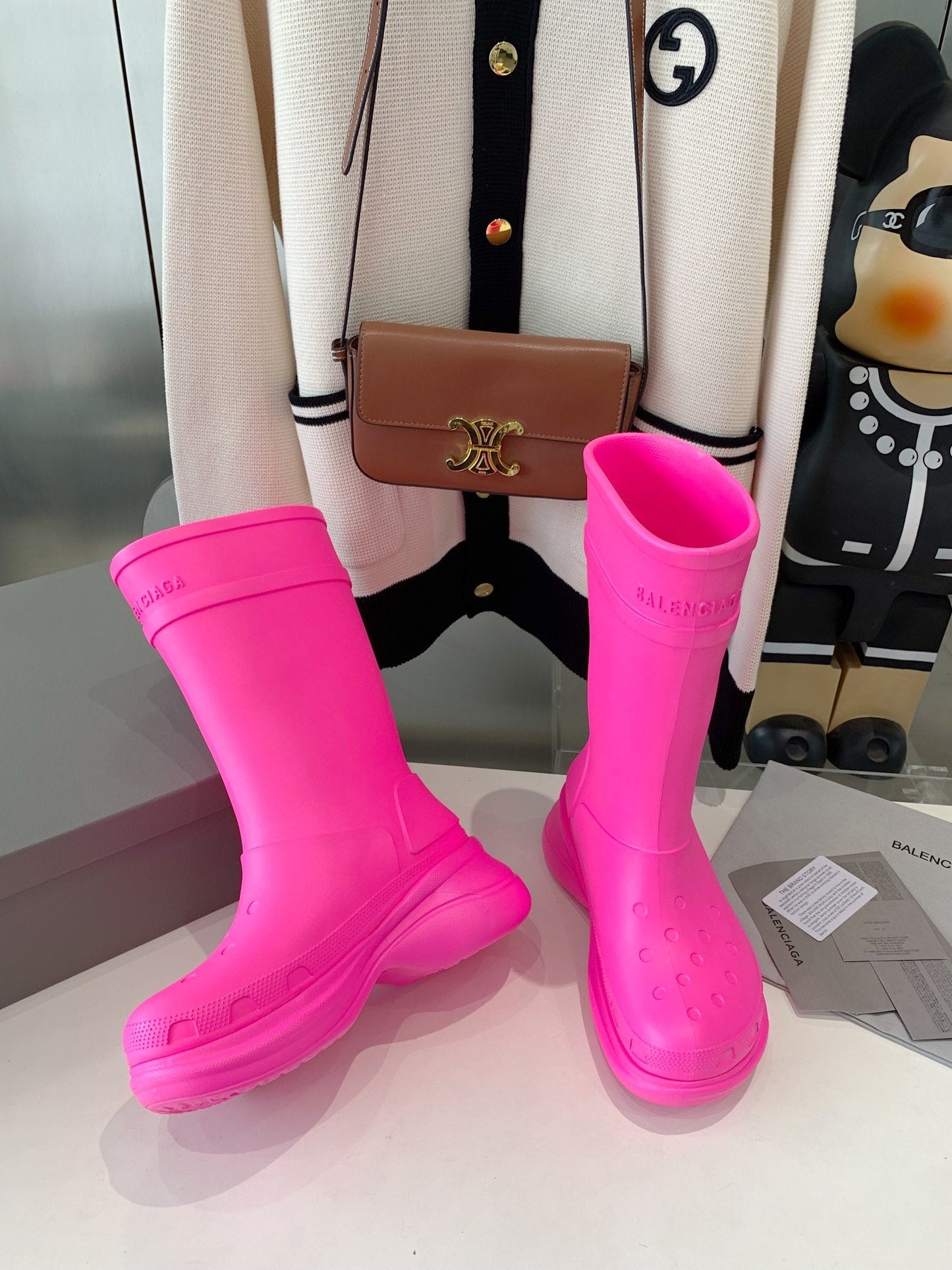 Balanciaga CROCS BOOTS IN BRIGHT PINK RUBBER