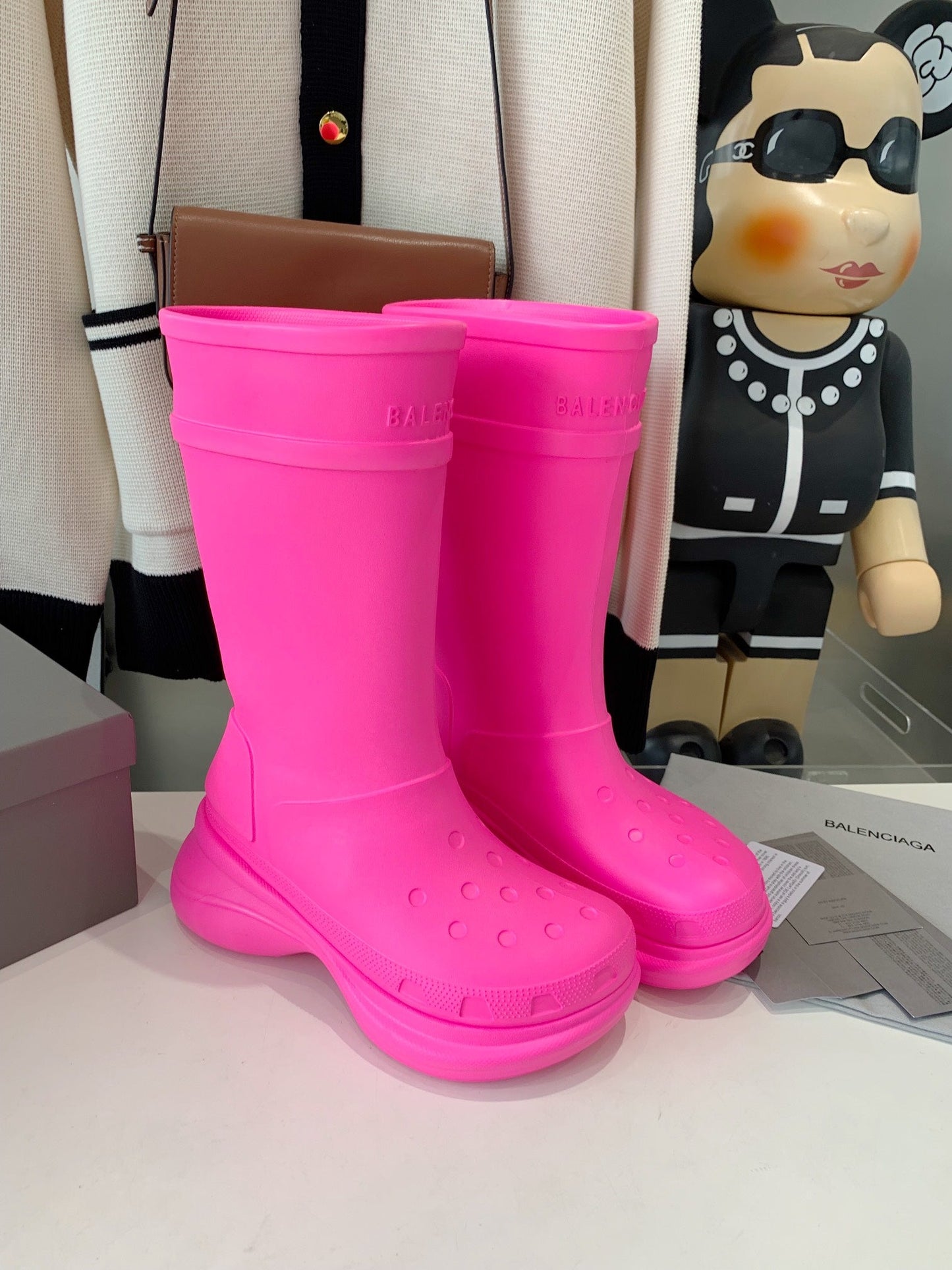 Balanciaga CROCS BOOTS IN BRIGHT PINK RUBBER