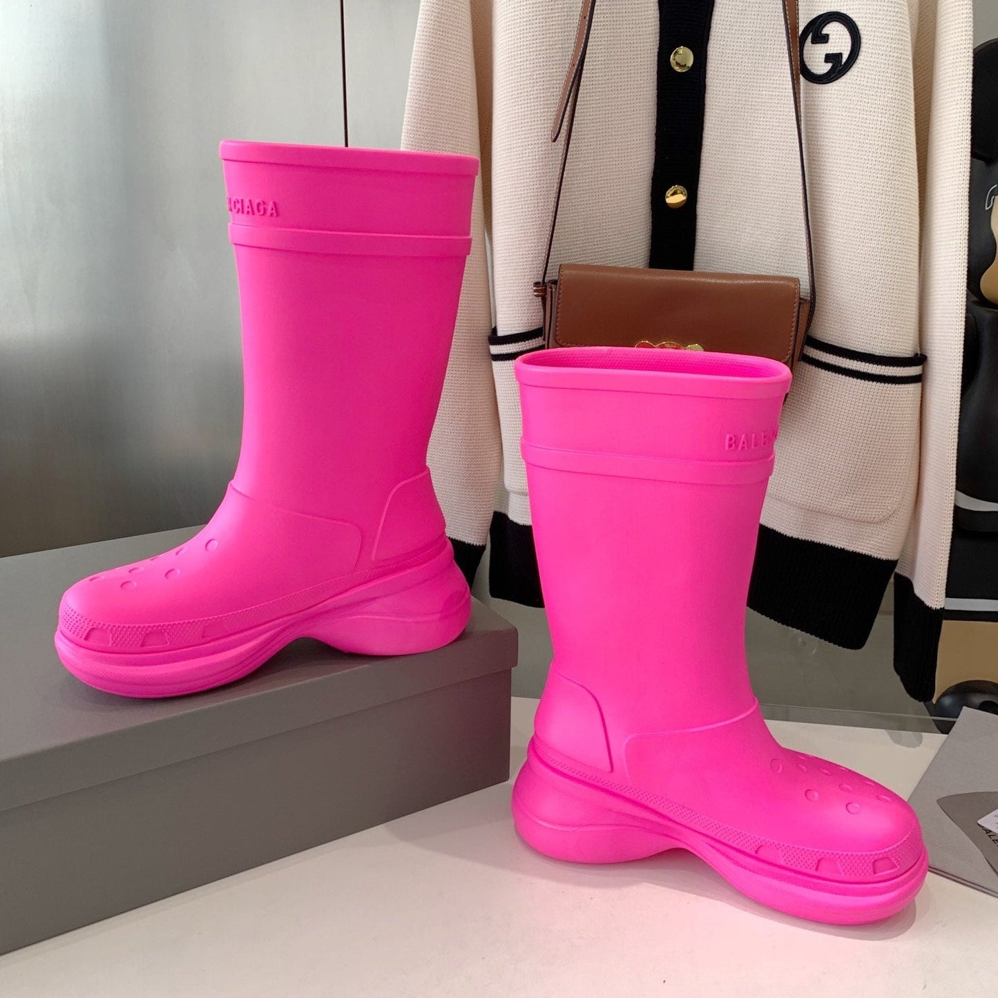Balanciaga CROCS BOOTS IN BRIGHT PINK RUBBER