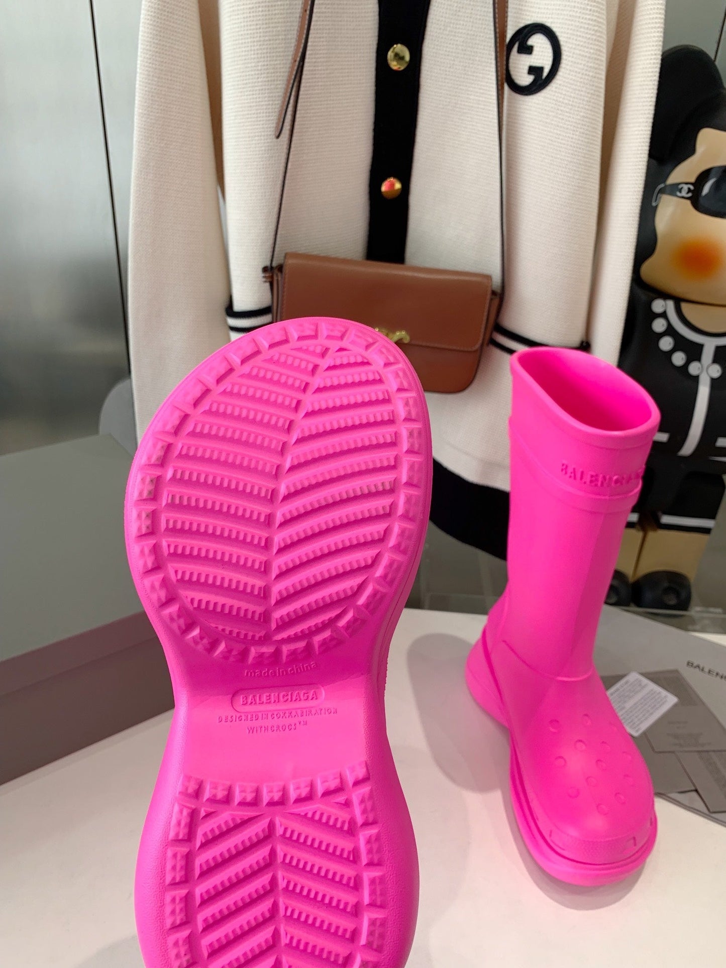 Balanciaga CROCS BOOTS IN BRIGHT PINK RUBBER