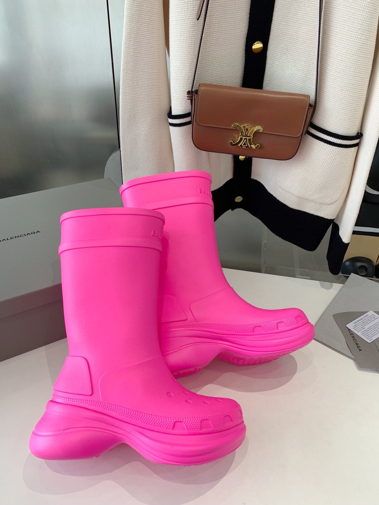 Balanciaga CROCS BOOTS IN BRIGHT PINK RUBBER