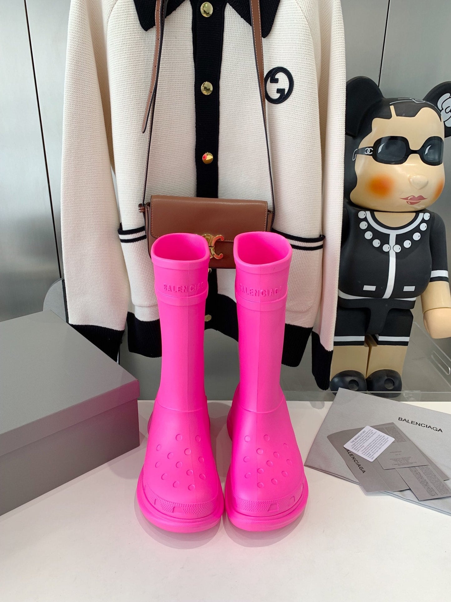 Balanciaga CROCS BOOTS IN BRIGHT PINK RUBBER