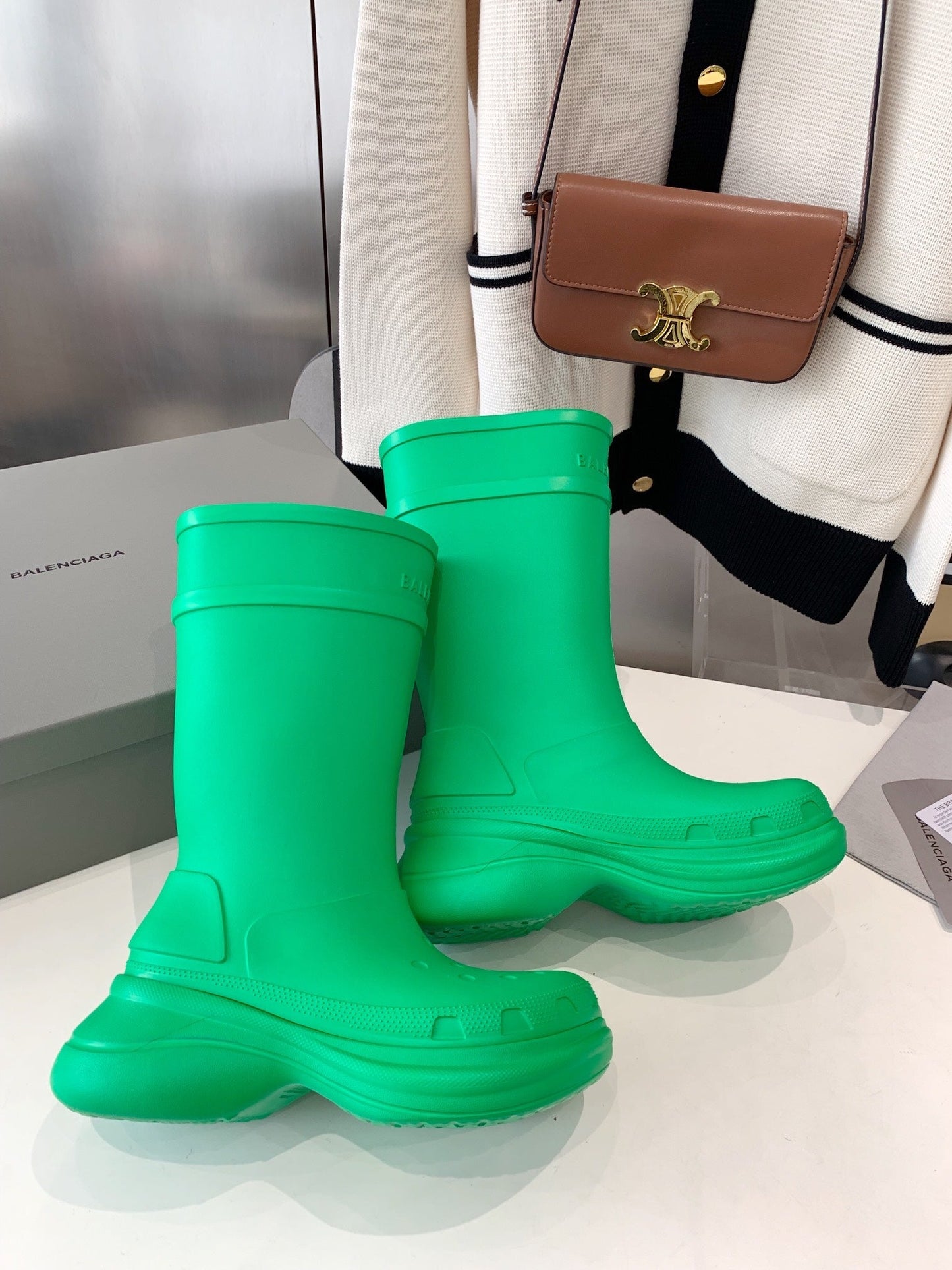 Balanciaga CROCS BOOTS IN GREEN RUBBER