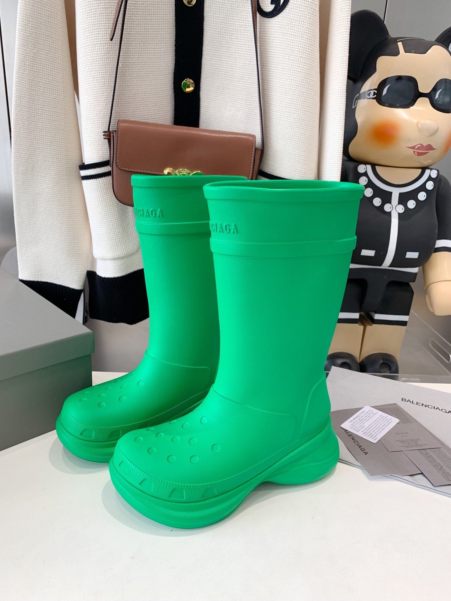 Balanciaga CROCS BOOTS IN GREEN RUBBER