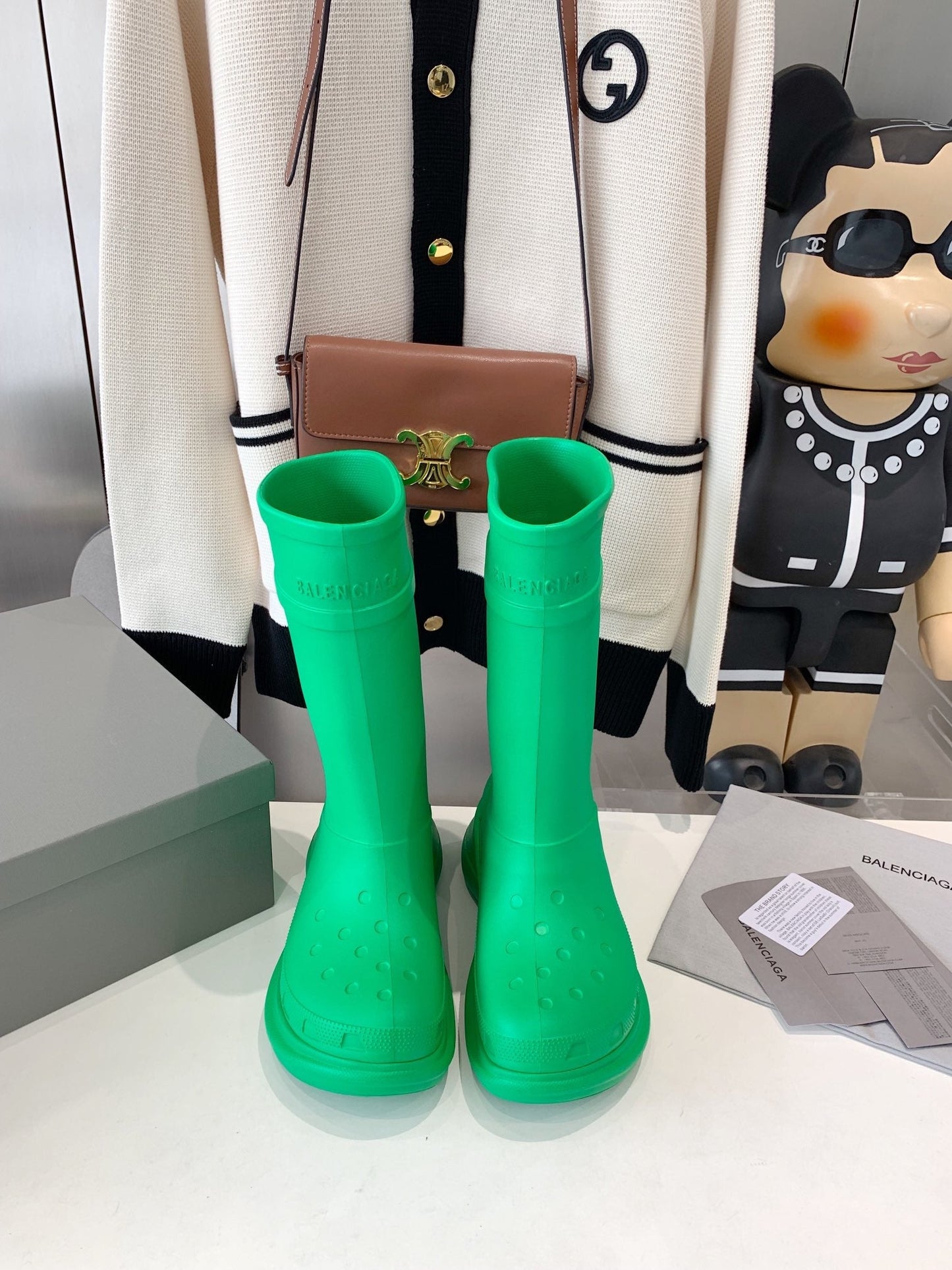 Balanciaga CROCS BOOTS IN GREEN RUBBER