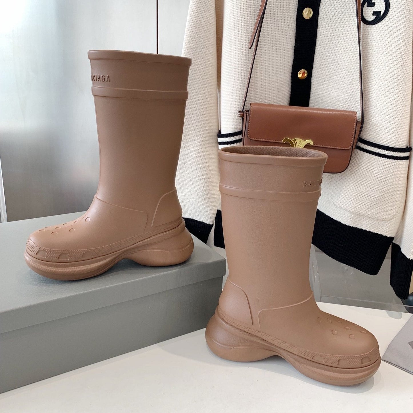 Balanciaga CROCS BOOTS IN BROWN RUBBER
