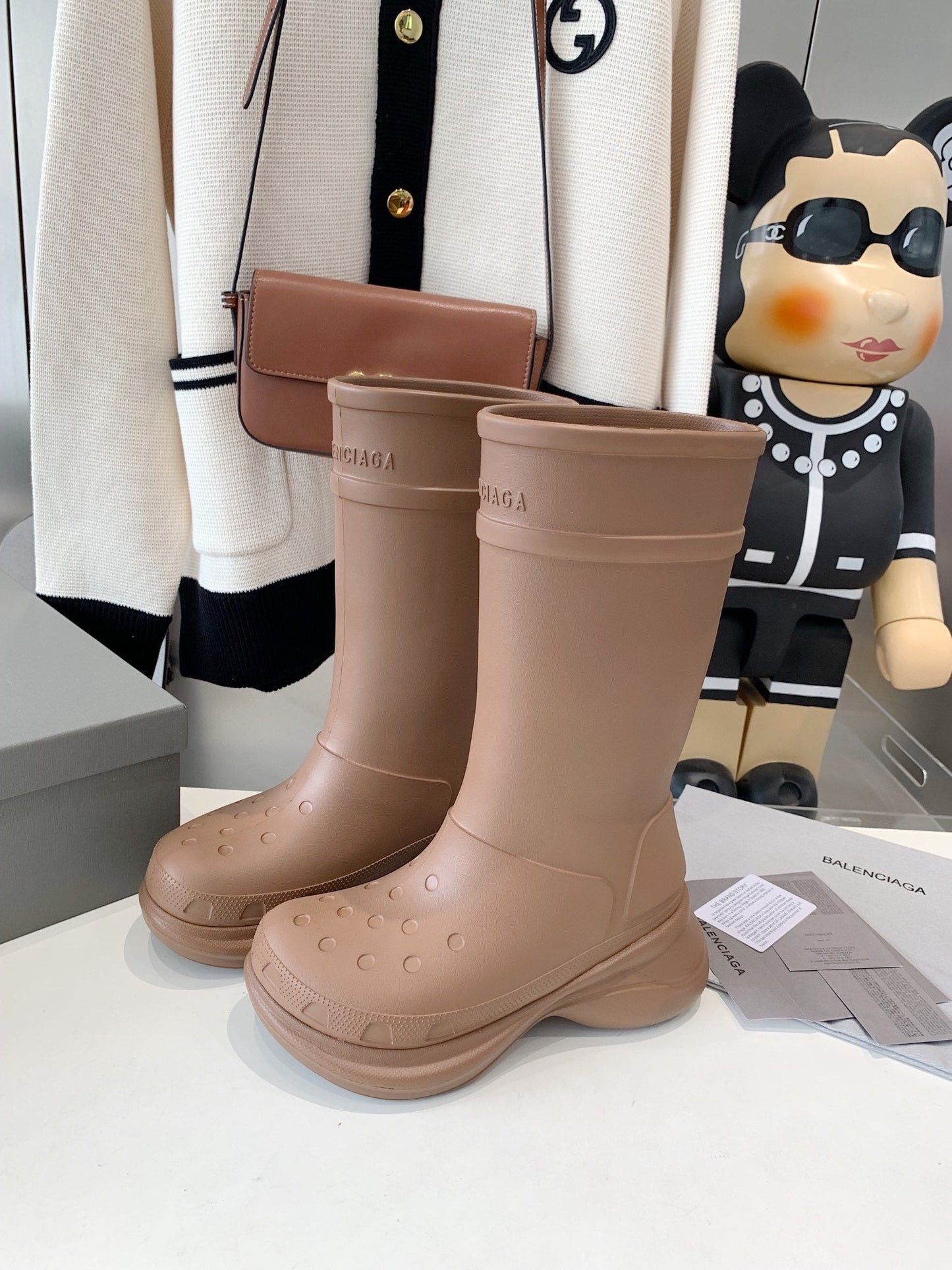 Balanciaga CROCS BOOTS IN BROWN RUBBER