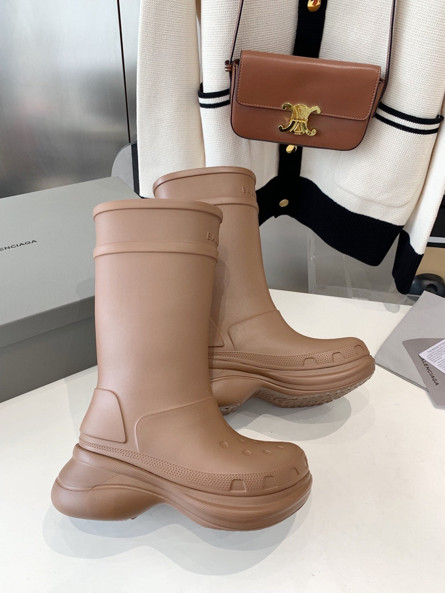 Balanciaga CROCS BOOTS IN BROWN RUBBER