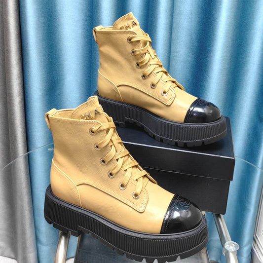 CHANEL Ankle Boots Beige Lambskin