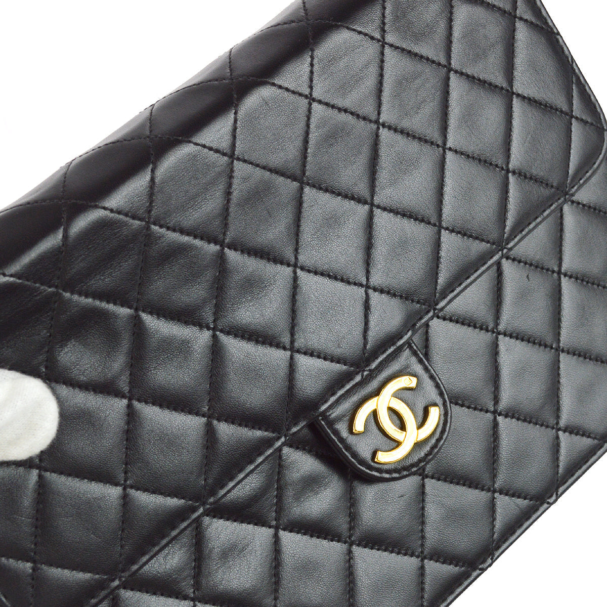 Chanel 1997-1999 Classic Single Flap Medium Shoulder Bag Black Lambskin