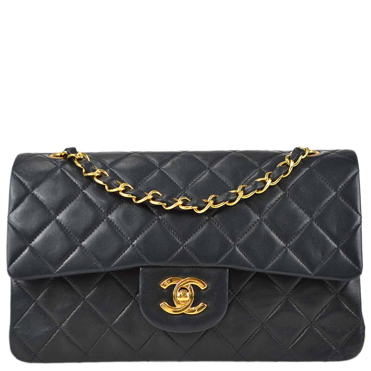 Chanel 1991-1994 Classic Double Flap Small Shoulder Bag Black Lambskin