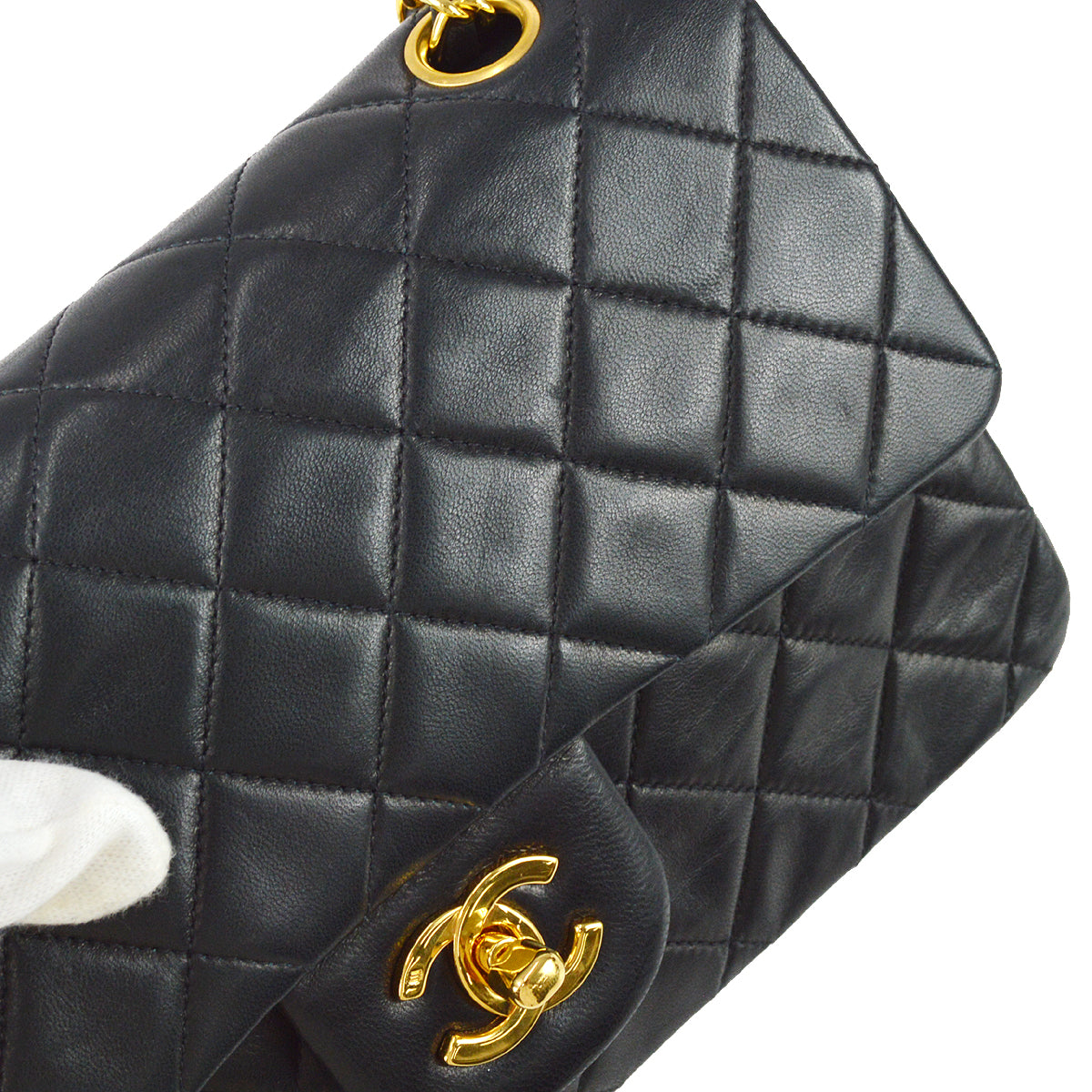 Chanel 1991-1994 Classic Double Flap Small Shoulder Bag Black Lambskin