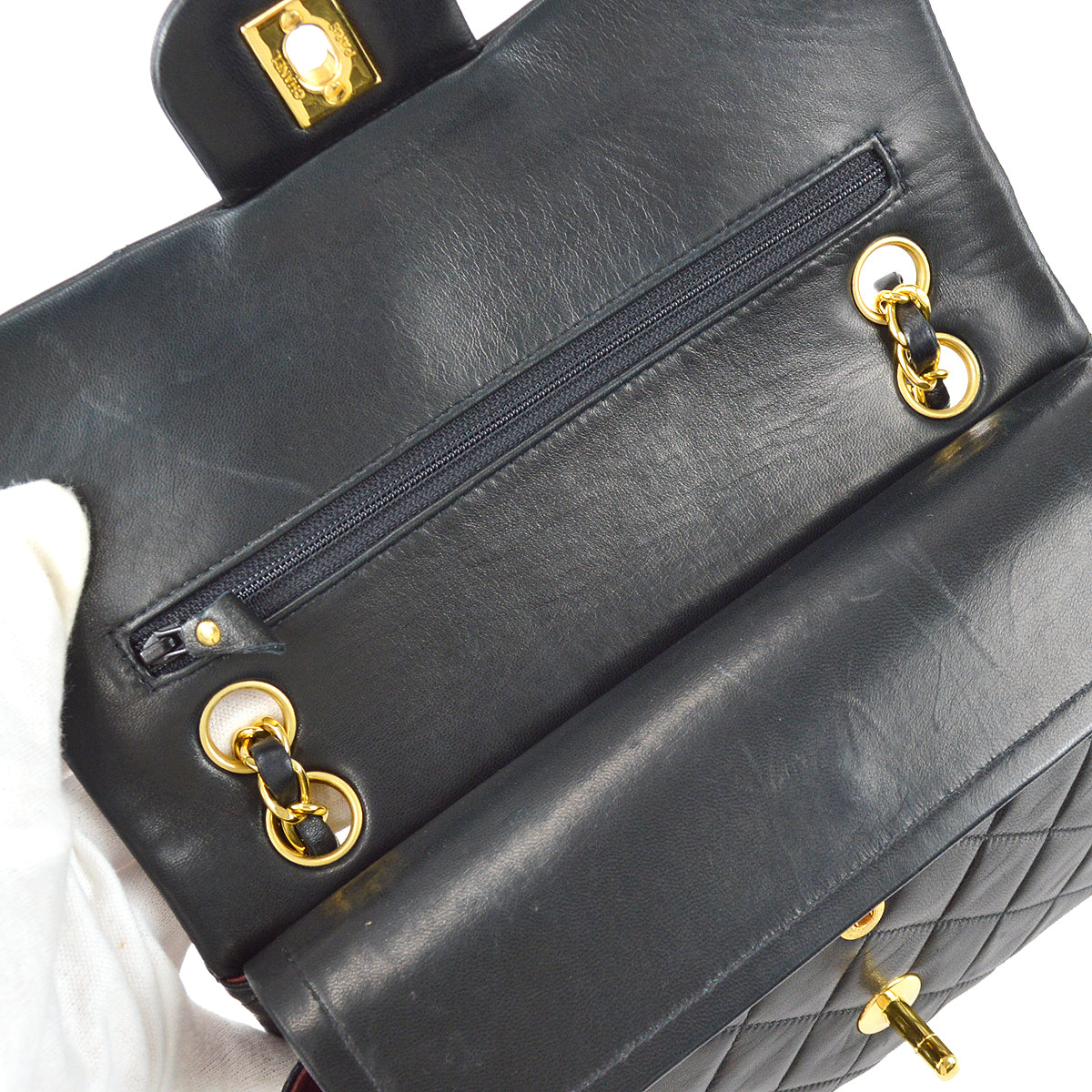 Chanel 1991-1994 Classic Double Flap Small Shoulder Bag Black Lambskin