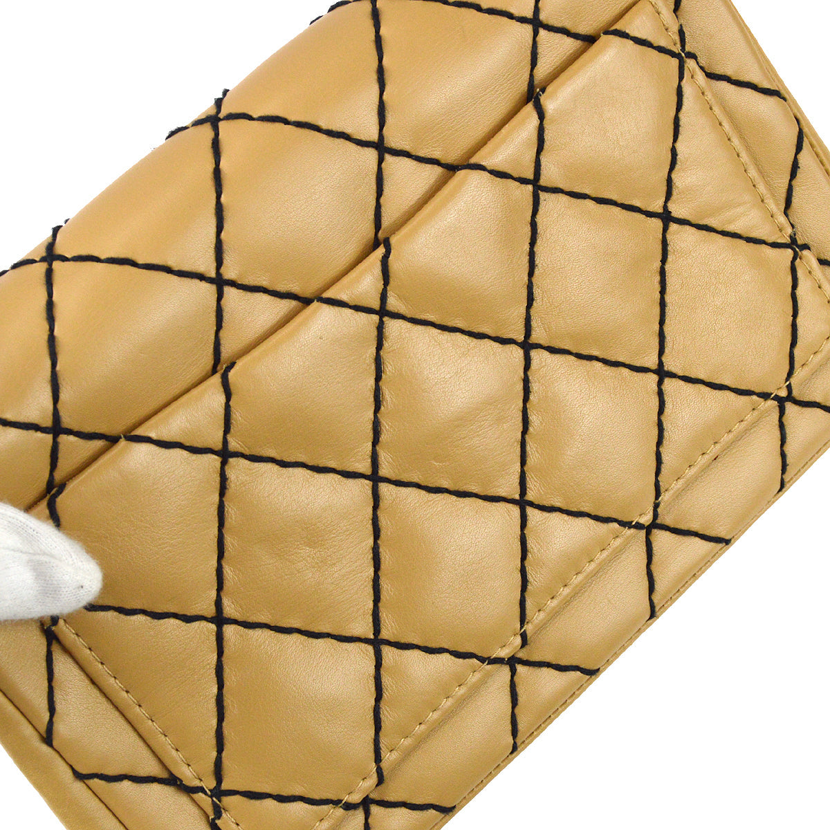 Chanel Wild Stitch Straight Flap Chain Shoulder Bag Beige Calfskin