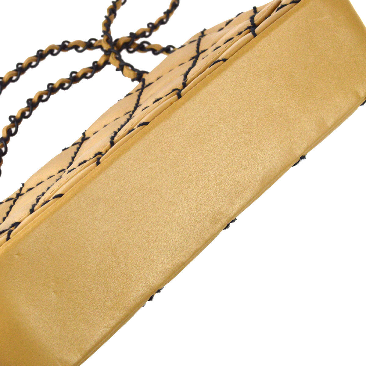 Chanel Wild Stitch Straight Flap Chain Shoulder Bag Beige Calfskin