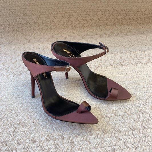 Saint Laurent GAP CRYSTAL-BUCKLE SLIDE SANDALS IN SHIRAZ RED SILK
