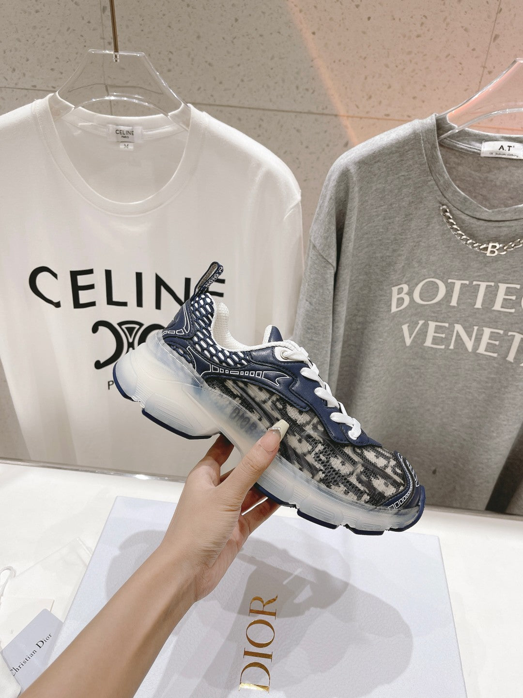 DIOR Vibe Sneaker Charcoal Blue Black Polyester Mesh Fabric And Oblique Jacquard Fabric