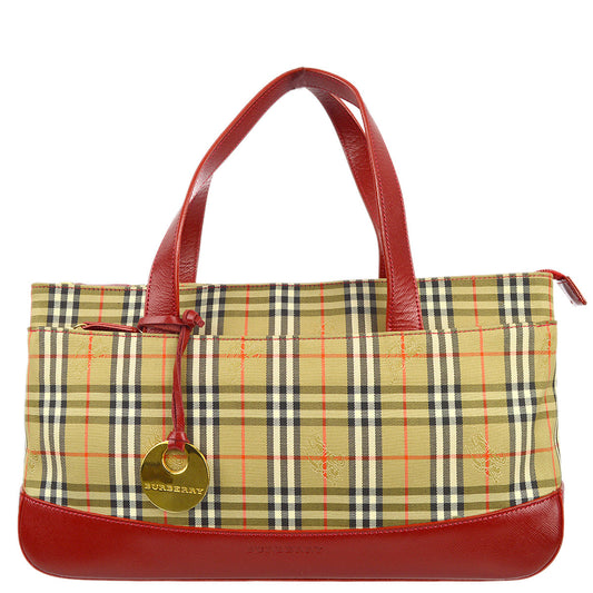 Burberry Red Beige House Check Tote Handbag