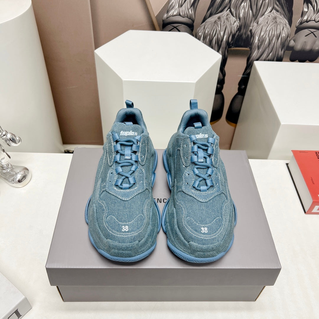 Balanciaga TRIPLE S SNEAKER IN BLUE DENIM