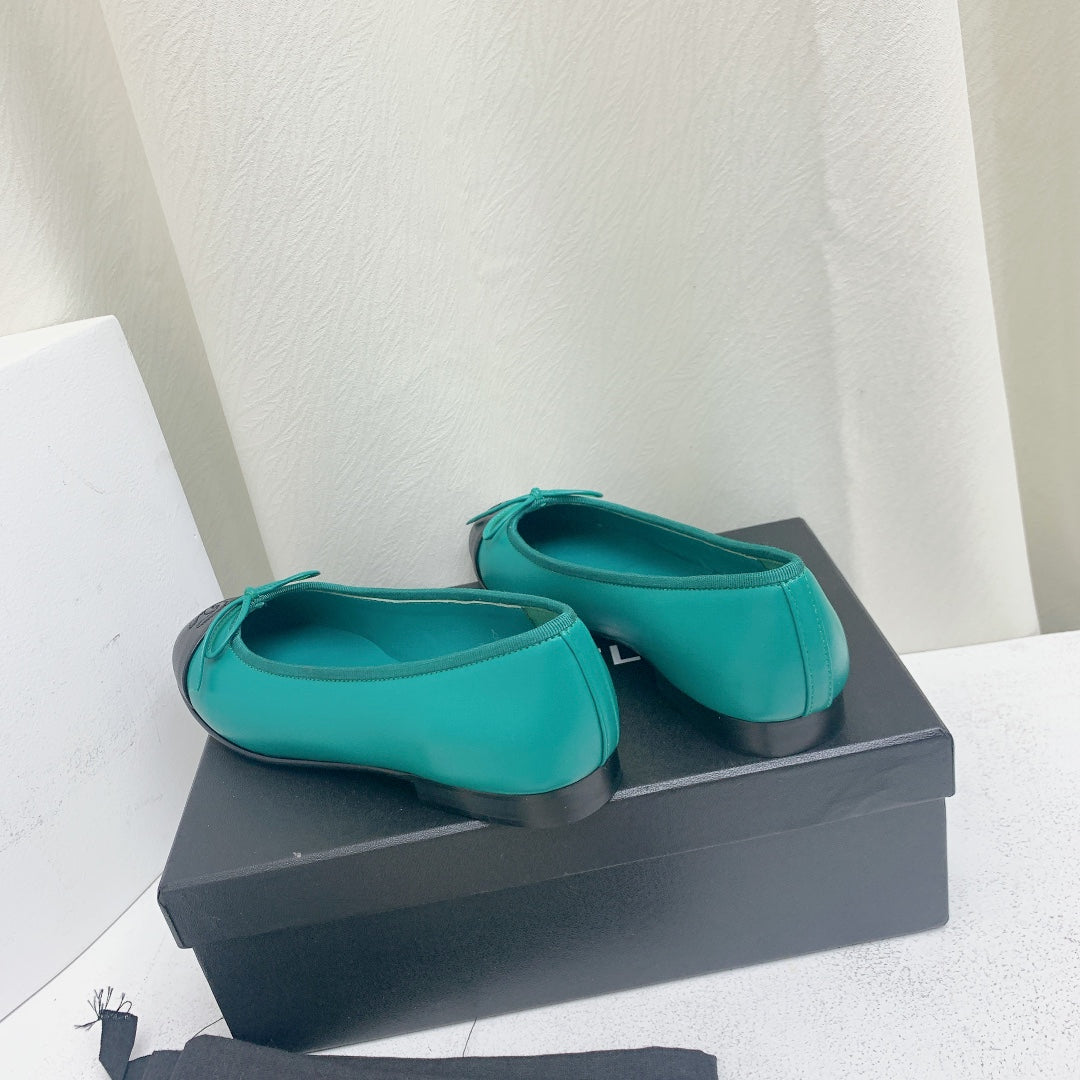 CHANEL ballet flat blue green black lambskin