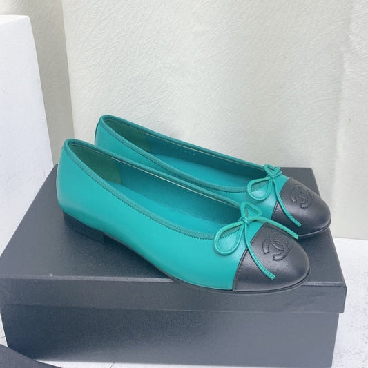 CHANEL ballet flat blue green black lambskin