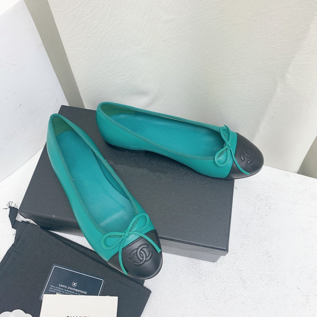 CHANEL ballet flat blue green black lambskin