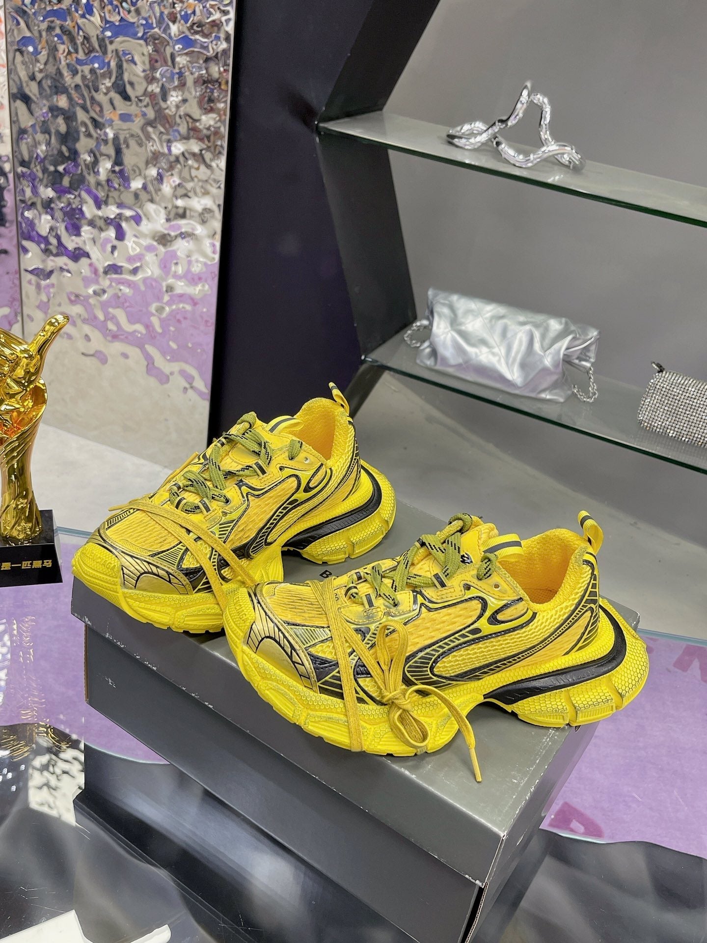 Balanciaga 3XL SNEAKER IN YELLOW MIX BLACK MESH AND POLYURETHANE