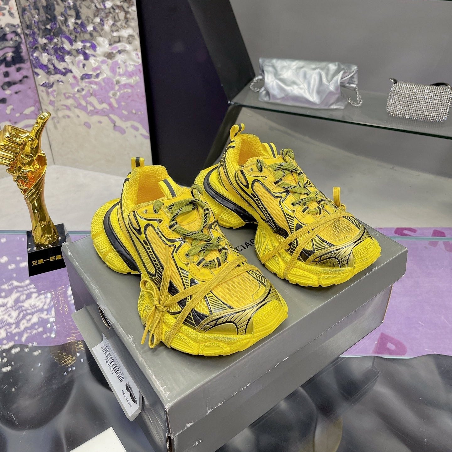 Balanciaga 3XL SNEAKER IN YELLOW MIX BLACK MESH AND POLYURETHANE