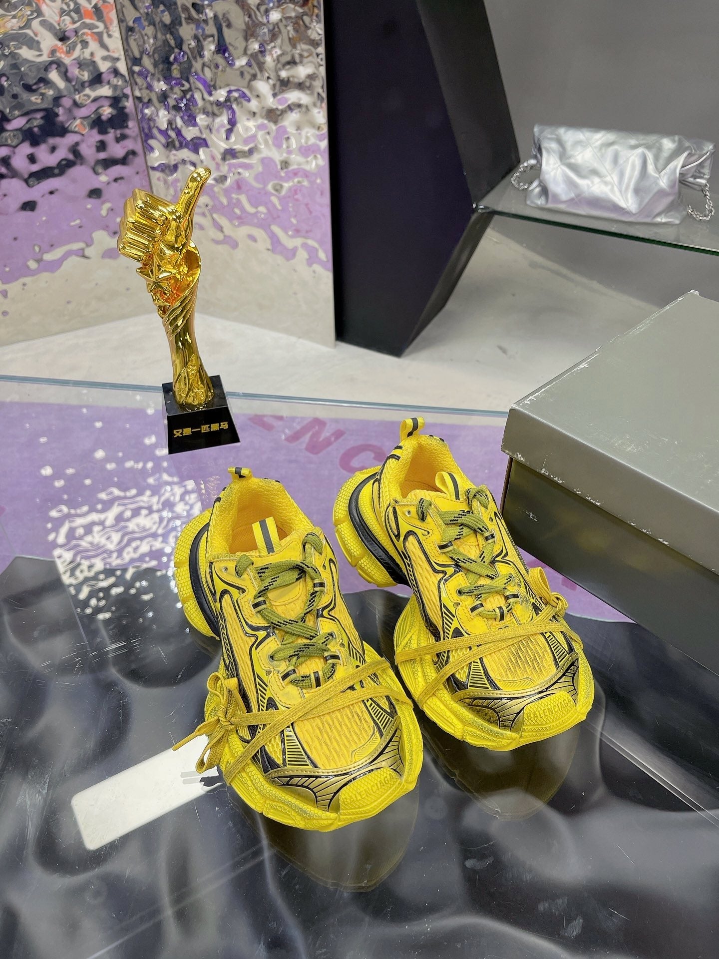 Balanciaga 3XL SNEAKER IN YELLOW MIX BLACK MESH AND POLYURETHANE