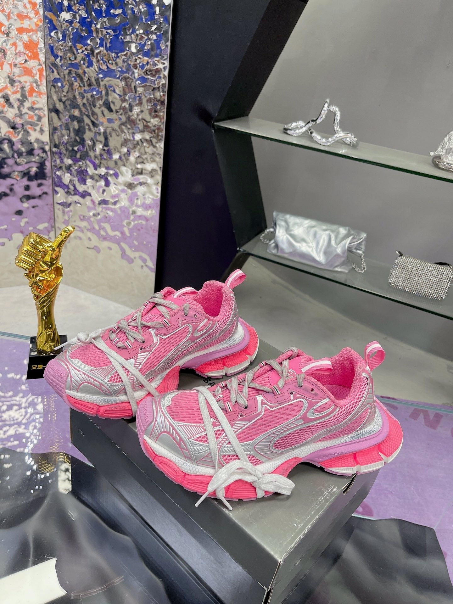 Balanciaga 3XL SNEAKER IN PINK MIX SILVER MESH AND POLYURETHANE