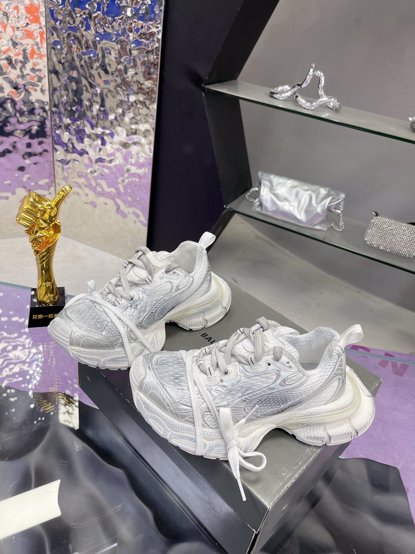 Balanciaga 3XL SNEAKER IN SILVER MIX WHITE MESH AND POLYURETHANE