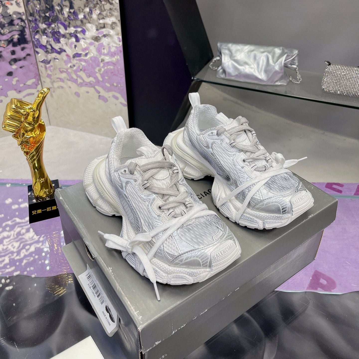 Balanciaga 3XL SNEAKER IN SILVER MIX WHITE MESH AND POLYURETHANE